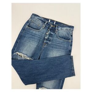 FRAME Jeans Womens 25 Blue Distressed High Rise Button Fly‎ Denim